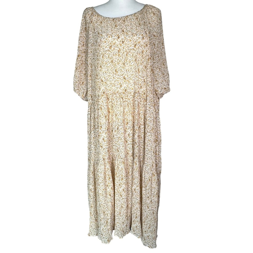 HAYDEN LOS‎ ANGELES 3XL Cream Yellow Floral Print Puff Sleeve Pockets Maxi Dress